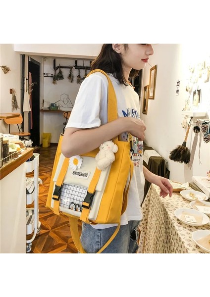 Pembe Tarzı Kadın Omuz Çantası Rahat Tote Büyük Kapasiteli Crossbody Alışveriş Çantası Genç Kızlar Için Sevimli Bookbag Messenger Okul Çantaları (Yurt Dışından) fiyatları