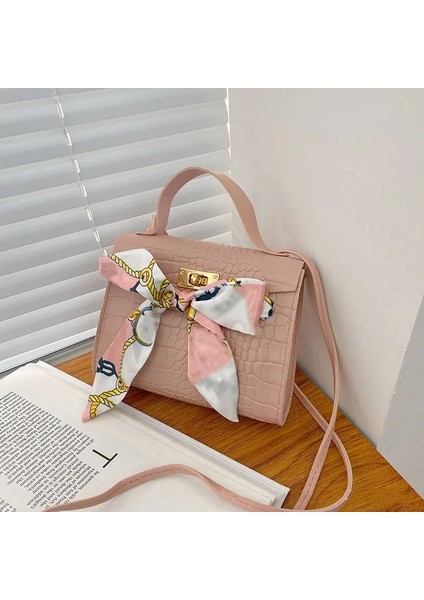 Pembe Tarzı Moda Pu Küçük Omuz Çantaları Timsah Derisi Ipek Eşarp Crossbody Çanta Kadınlar Için Lüks Zarif Kurdela Yay Bayrak Çanta (Yurt Dışından)