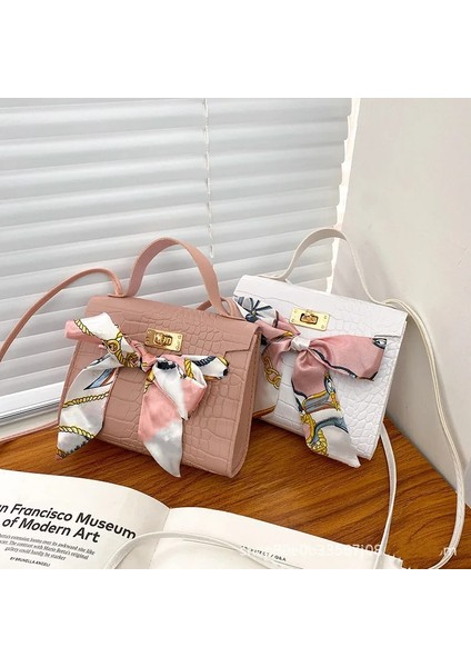 Pembe Tarzı Moda Pu Küçük Omuz Çantaları Timsah Derisi Ipek Eşarp Crossbody Çanta Kadınlar Için Lüks Zarif Kurdela Yay Bayrak Çanta (Yurt Dışından) modelleri