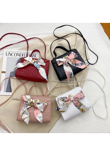 Pembe Tarzı Moda Pu Küçük Omuz Çantaları Timsah Derisi Ipek Eşarp Crossbody Çanta Kadınlar Için Lüks Zarif Kurdela Yay Bayrak Çanta (Yurt Dışından) fırsatları