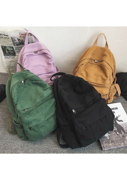 Siyah 1 Stil Vintage Rahat Sırt Çantası Kadın Seyahat Çantası Moda Yüksek Kapasiteli Düz Renk Kadın Sırt Çantası Öğrenci Fermuarlı Okul Çantası (Yurt Dışından) fiyatları