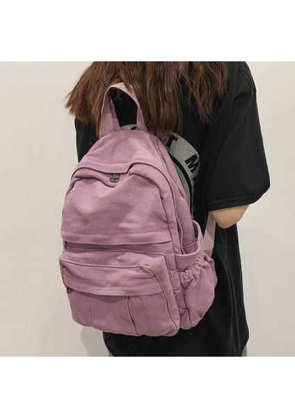 Siyah 1 Stil Vintage Rahat Sırt Çantası Kadın Seyahat Çantası Moda Yüksek Kapasiteli Düz Renk Kadın Sırt Çantası Öğrenci Fermuarlı Okul Çantası (Yurt Dışından) modelleri