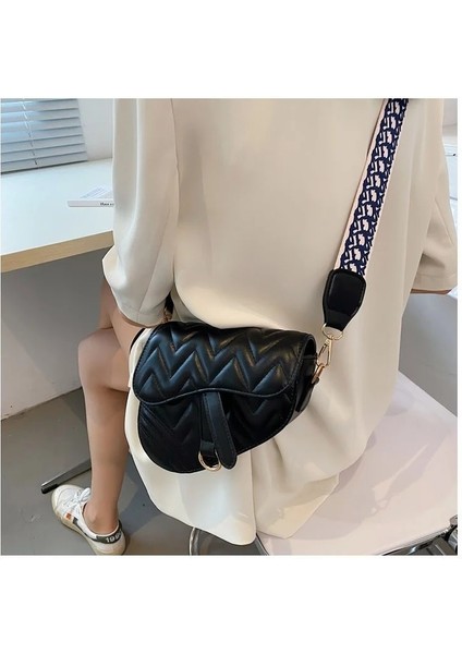 Siyah Stil Düzensiz Retro Basit Messenger Eyer Çanta Örgülü Omuz Askısı Batı Moda Koltukaltı Çanta Kadın (Yurt Dışından)