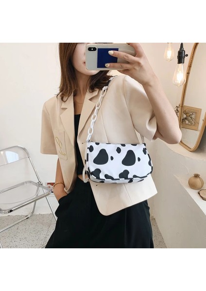 Leopar Tarzı Moda Inek Süt Baskı Koltukaltı Omuz Çantaları Naylon Kadın Çanta Kılıf Kadın Rahat Popüler Basit Kadın Günlük Üst Saplı Çanta (Yurt Dışından) modelleri