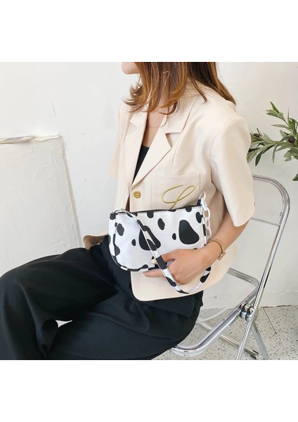 Leopar Tarzı Moda Inek Süt Baskı Koltukaltı Omuz Çantaları Naylon Kadın Çanta Kılıf Kadın Rahat Popüler Basit Kadın Günlük Üst Saplı Çanta (Yurt Dışından) fırsatları