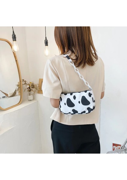 Leopar Tarzı Moda Inek Süt Baskı Koltukaltı Omuz Çantaları Naylon Kadın Çanta Kılıf Kadın Rahat Popüler Basit Kadın Günlük Üst Saplı Çanta (Yurt Dışından) indirimleri