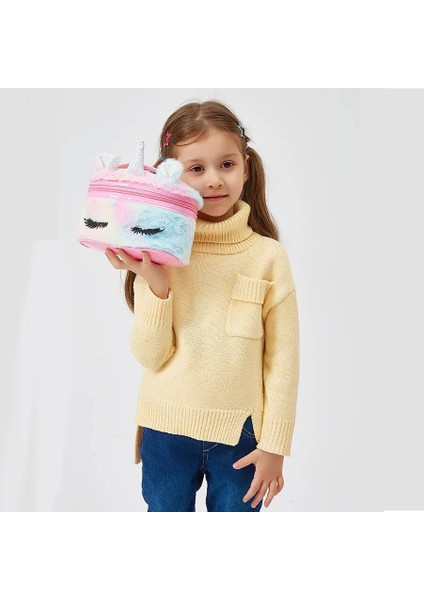 Gökkuşağı Tarzı Yeni Açık Kız Peluş Kirpik Makyaj Çantası Kadın Kürk Gökkuşağı Kozmetik Çantası Tuvalet Organizatör Saklama Kılıfı Debriyaj Makyaj Kılıfları (Yurt Dışından)