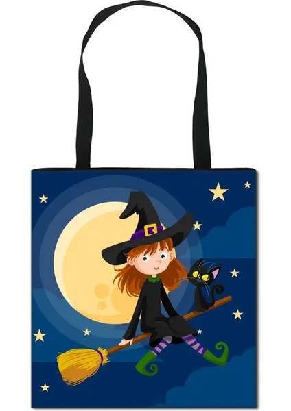 STDWITCHCCW08 Stili 34CMX34CM Cadı Dolu Şeytan Kadın Omuz Çantası Baphomet Büyücülük Çanta Siyah Kedi Nedensel Bez Çantalar Bayanlar Alışveriş Çantası (Yurt Dışından)