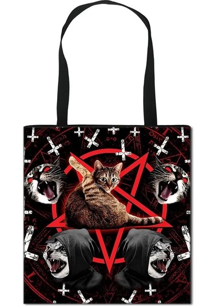 STDWITCHCCW08 Stili 34CMX34CM Cadı Dolu Şeytan Kadın Omuz Çantası Baphomet Büyücülük Çanta Siyah Kedi Nedensel Bez Çantalar Bayanlar Alışveriş Çantası (Yurt Dışından) indirimleri