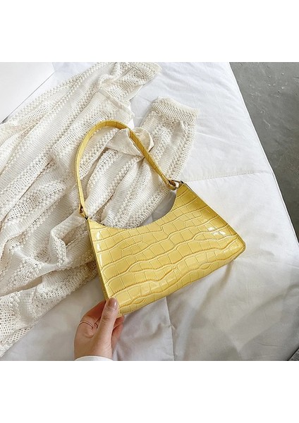 Sarı Stil 24X6X16CM Moda Pu Deri Kadın Hobos Koltukaltı Çanta Timsah Desen Bayanlar Küçük Omuz Çantaları Parlak Renkler Kadın Çanta Çanta (Yurt Dışından)