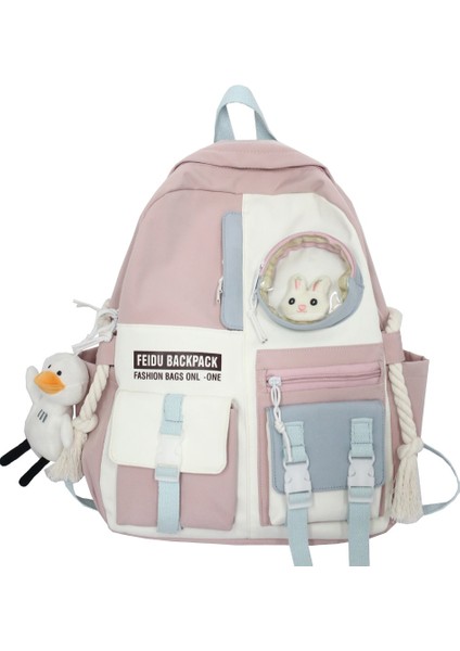 Pembe Stil Ördek Bebek Yok Kadın Harajuku Naylon Çanta Kawaii Kız Kolej Öğrenci Sırt Çantası Su Geçirmez Moda Bayanlar Okul Çantası Kitap Kadın Sevimli Sırt Çantası Yeni (Yurt Dışından)