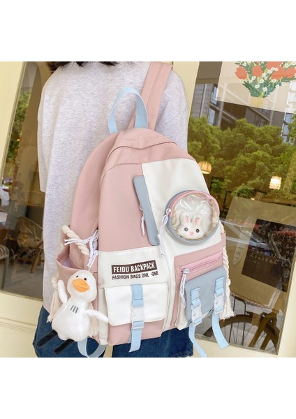 Pembe Stil Ördek Bebek Yok Kadın Harajuku Naylon Çanta Kawaii Kız Kolej Öğrenci Sırt Çantası Su Geçirmez Moda Bayanlar Okul Çantası Kitap Kadın Sevimli Sırt Çantası Yeni (Yurt Dışından) fırsatları
