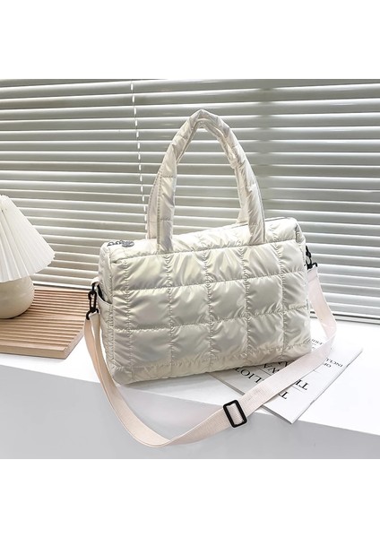 Stil2-Beyaz Stil 30-50CM 2022 Yeni Kış Tek Omuz Tote Kadın Uzay Ped Pamuk Tüy Aşağı Çanta Kova Çanta Ana Kesesi Carteira Bolsa Feminina (Yurt Dışından)