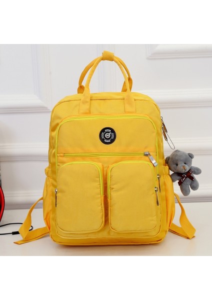 Sarı Stil 27X10X38CM 2021 Moda Kadın Sırt Çantası Su Geçirmez Naylon Yumuşak Saplı Katı Çok Cep Seyahat Fermuar Mochila Feminina Kese Dos Okul Çantaları (Yurt Dışından)