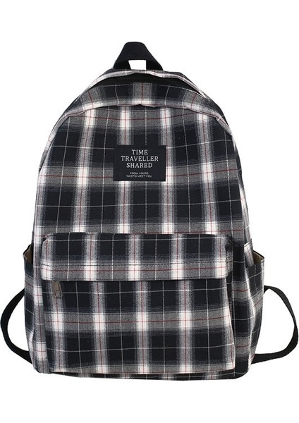 Siyah Stil Moda Ekose Tuval Kadın Sırt Çantası Kolej Öğrenci Sırt Çantası Genç Kız Okul Çantaları Büyük Kapasiteli Su Geçirmez Seyahat Sırt Çantası (Yurt Dışından)