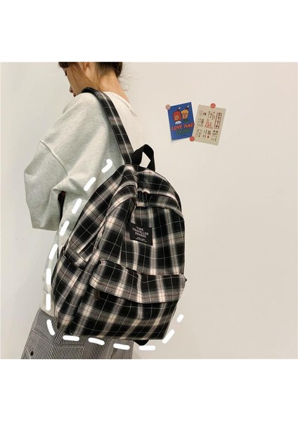 Siyah Stil Moda Ekose Tuval Kadın Sırt Çantası Kolej Öğrenci Sırt Çantası Genç Kız Okul Çantaları Büyük Kapasiteli Su Geçirmez Seyahat Sırt Çantası (Yurt Dışından) fiyatları