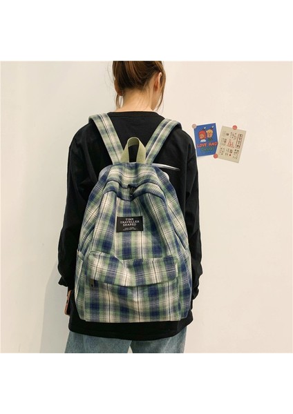 Siyah Stil Moda Ekose Tuval Kadın Sırt Çantası Kolej Öğrenci Sırt Çantası Genç Kız Okul Çantaları Büyük Kapasiteli Su Geçirmez Seyahat Sırt Çantası (Yurt Dışından) modelleri