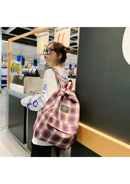 Siyah Stil Moda Ekose Tuval Kadın Sırt Çantası Kolej Öğrenci Sırt Çantası Genç Kız Okul Çantaları Büyük Kapasiteli Su Geçirmez Seyahat Sırt Çantası (Yurt Dışından) indirimleri