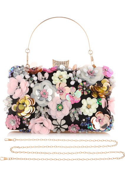 Siyah Stil Bayan Floralcrystal Rhinestone Debriyaj Çanta Kızlar Akşam Çanta Tasarımcı Akşam Çanta Düğün Balo Ziyafet Partisi Için (Yurt Dışından)