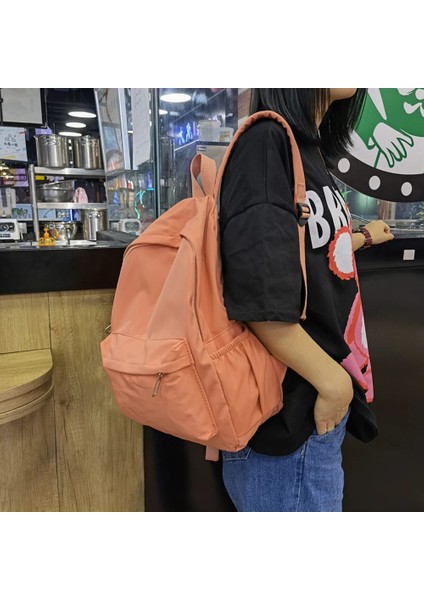 Pembe Tarzı Basit Düz Renk Omuz Sırt Çantaları Okul Çantaları Naylon Büyük Kapasiteli Seyahat Sırt Çantaları Kadın Kız Öğrenci Günlük Fermuar Okul Çantaları (Yurt Dışından) indirimleri