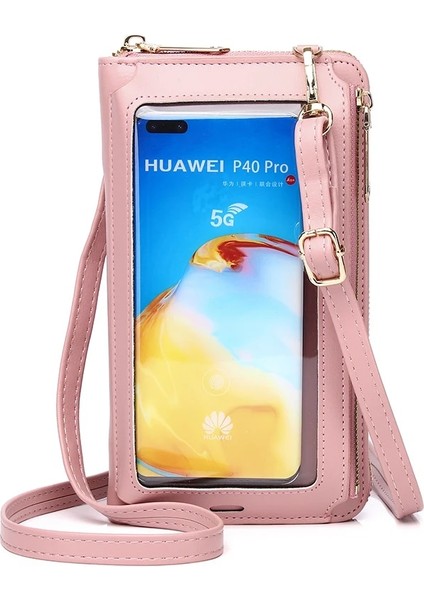 Pembe Tarzı Kadın Ekranı Dokunmatik Telefon Çantaları Bayanlar Crossbody Omuz Cüzdanı Cep Telefonu Için Pu Kart Sahibinin (Yurt Dışından)