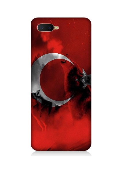Oppo Rx 17 Neo Uyumlu Türk Bayrağı ve Kurt Desenli Silikon Kılıf