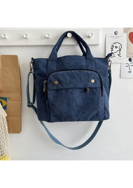 Mavi Stil Hylhexyr Kadın Kadife Omuz Tote Düz Renk Rahat Çanta Moda Kanvas Postacı Çantaları Fermuar Basit Crossbody Çanta (Yurt Dışından)