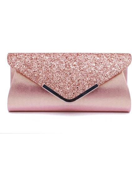 Pembe Tarzı Moda Lady Kadınlar Glitter Debriyaj Cüzdan Uzun Akşam Düğün Balo Çanta Çanta (Yurt Dışından)