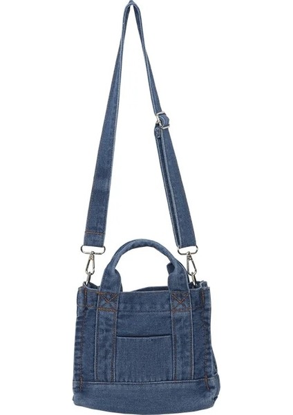 Derin Mavi Denim Stili Denim Kumaş Kadın Küçük Omuz Çantası Kız Açık Mavi Kanvas Kumaş Çanta Küçük Rahat Tote Ayrılabilir Askı Bayan Fermuar Çanta (Yurt Dışından)
