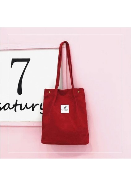 Kırmızı Stil Abay Kadın Omuz Çantası Orduroy Crossbody Kadın Çanta Yeniden Kullanılabilir Alışveriş Çantası Rahat Çanta Kadın Öğrenci Basit Omuz Çantası (Yurt Dışından)