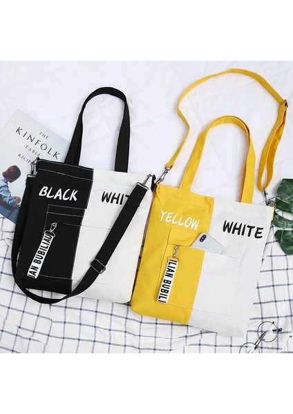 Siyah-B Tarzı Large Capacity Women's Canvas Bag New Casual All-Match Shoulder Bag Messenger Bag Student Zipper Handbag School Bag (Yurt Dışından) fiyatları