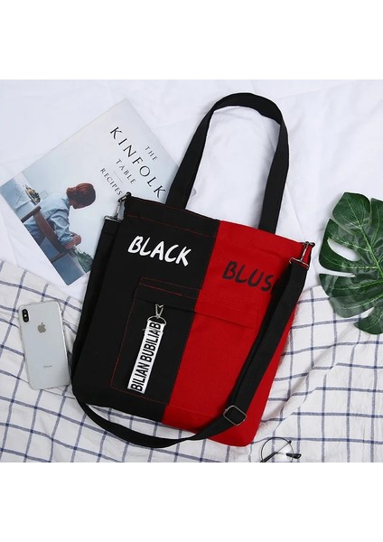 Siyah-B Tarzı Large Capacity Women's Canvas Bag New Casual All-Match Shoulder Bag Messenger Bag Student Zipper Handbag School Bag (Yurt Dışından) fırsatları