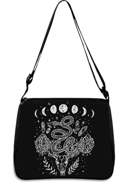 YXBWITHC05CW Stili 25CMX30CM Sevimli Siyah Kedi Cadı Messenger Çanta Kadın Çanta Tuval Koltukaltı Omuz Çantaları Büyücülük Kafatası Kız Gotik Crossbody Çanta Hediye (Yurt Dışından)