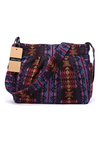 Mor Tarzı Annmouler Kadın Crossbody Çanta Vintage Büyük Kapasiteli Omuz Çantası Çok Cepli Pamuklu Messenger Çanta Hobo Bayanlar Için (Yurt Dışından)
