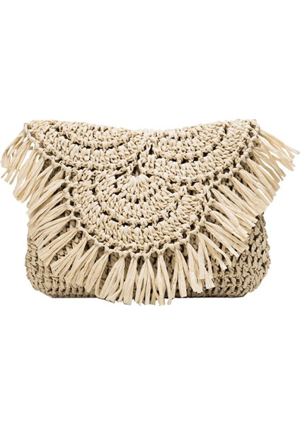 F Tipi Stili Kadınlar Için Yaz Hasır Çanta El Yapımı Püskül Plaj Çantası Rafya Rattan Dokuma Çanta Tatil Omuz Crossbody Çanta Debriyaj (Yurt Dışından)