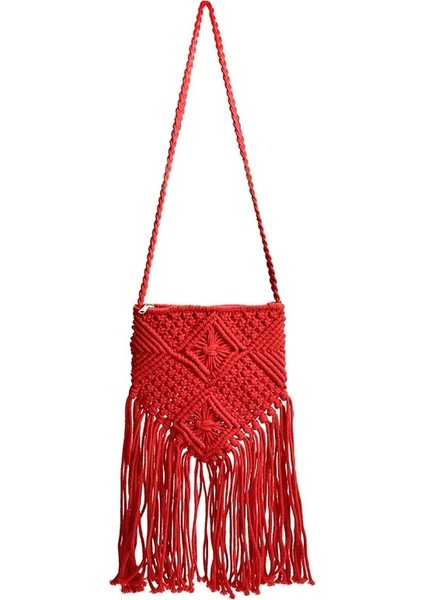 Stlye2 Kırmızı Stil Yeni El Yapımı Ip Dokuma Çanta Örme Rattan Yaz Plaj Çantası Püskül Bohe Bolsos Kadınsı Tığ Saçaklı Kadın Omuz Çantaları (Yurt Dışından)
