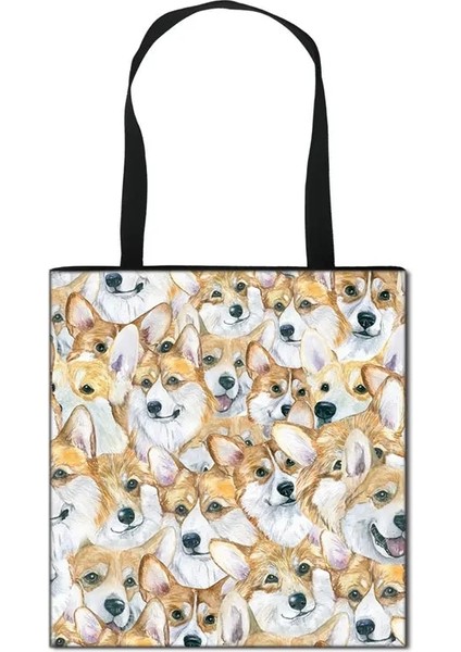 SKDLPGS28 Stili L 39.5X39.5CM Kadın Modası Çok Fonksiyonlu Kadın Çanta Katlanabilir Yeniden Kullanılabilir Rahat Kanvas Alışveriş Çantası 3D Köpek Dachshund Baskı Omuz Çantası (Yurt Dışından)