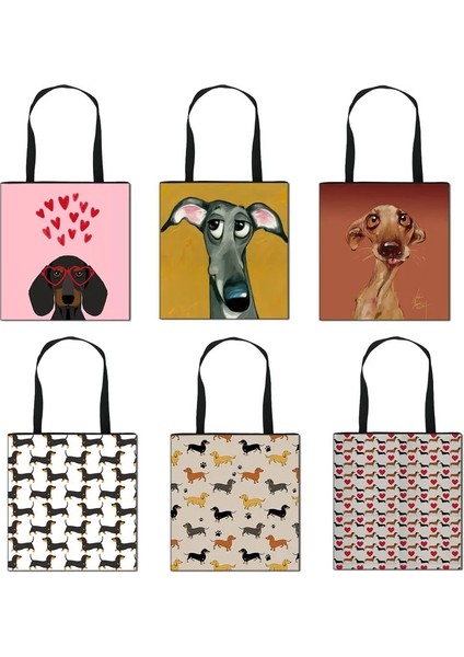 SKDLPGS28 Stili L 39.5X39.5CM Kadın Modası Çok Fonksiyonlu Kadın Çanta Katlanabilir Yeniden Kullanılabilir Rahat Kanvas Alışveriş Çantası 3D Köpek Dachshund Baskı Omuz Çantası (Yurt Dışından) fiyatları