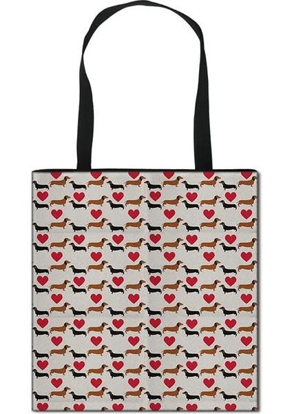 SKDLPGS28 Stili L 39.5X39.5CM Kadın Modası Çok Fonksiyonlu Kadın Çanta Katlanabilir Yeniden Kullanılabilir Rahat Kanvas Alışveriş Çantası 3D Köpek Dachshund Baskı Omuz Çantası (Yurt Dışından) modelleri