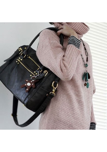 Qiuming Shop B Koyu Pembe Tarzı Women's Handbag Vintage Belt Bear Big Tote Female Shoulder Bag Messenger Casual Bag Luxury Leather Crossbody Bags Ladies (Yurt Dışından)