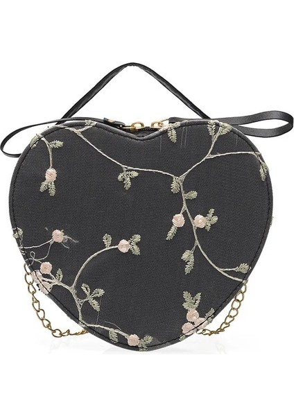 Siyah-Kalp Tarzı Sıcak Satış Tatlı Dantel Yuvarlak Çanta Womemall Taze Çiçek Zincir Omuz Için Yüksek Li Pu Deri Kadın Crossbody Çanta (Yurt Dışından)