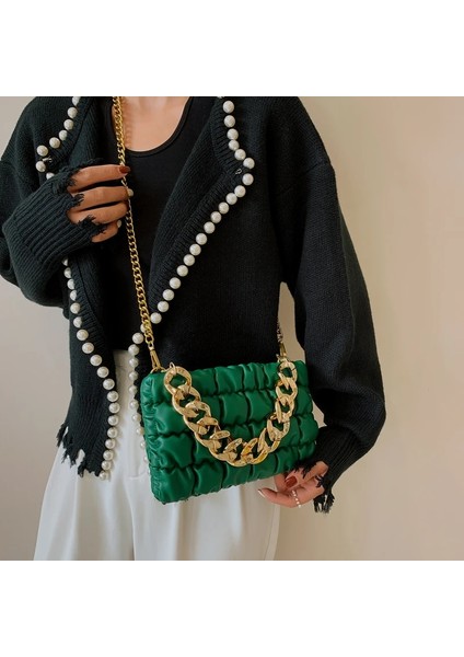 Beyaz Stil Moda Akşam Çanta Altın Zincir Çanta Parti Manşonlar Bayan Çanta Omuz Çantaları Womeace Puff Messenger Crossbody Çanta (Yurt Dışından) fırsatları