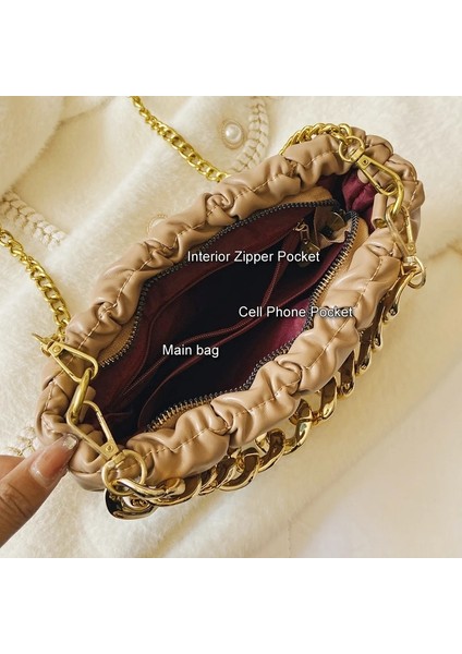 Beyaz Stil Moda Akşam Çanta Altın Zincir Çanta Parti Manşonlar Bayan Çanta Omuz Çantaları Womeace Puff Messenger Crossbody Çanta (Yurt Dışından) indirimleri