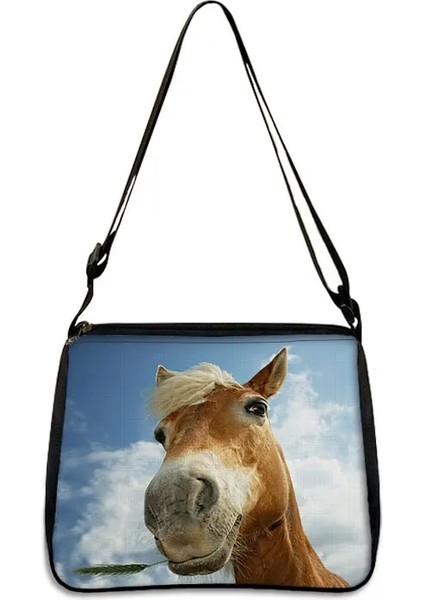 Derin Mavi Tarzı 20CMX24CM Hayvan At Baskı Omuz Çantası Kadın Eğlence Çanta Taşınabilir Kanvas Messenger Çanta Bayanlar Küçük Retro Debriyaj Kadın Çapraz Çanta (Yurt Dışından)