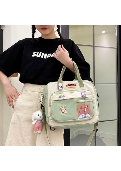 Yeşil Stil Aksesuarlarla Kawaii Yatay Sırt Çantası Genç Kız Için Taşınabilir Çok Fonksiyonlu Seyahat Omuz Çantaları Kadın Küçük Schoolbag Kadın Sırt Çantaları (Yurt Dışından)