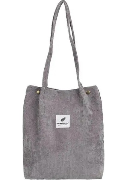Gri Stil 34X30X12CM Womeorduroy Için Çantalar Omuz Çantası Yeniden Kullanılabilir Alışveriş Çantaları Günlük Bez Bayan Çanta Belirli Sayıda (Yurt Dışından)