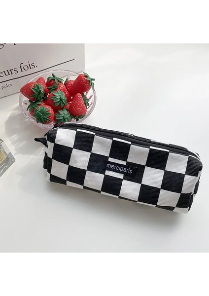 Küçük Siyah Ekose Stili Japon Tarzı Ekose Kozmetik Çantası Kadın Kanvas Çanta Çanta Organizatör Kalem Çantaları Ruj Çanta Makyaj Çantası Kadın Leopar Çanta (Yurt Dışından)