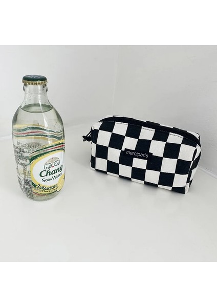 Küçük Siyah Ekose Stili Japon Tarzı Ekose Kozmetik Çantası Kadın Kanvas Çanta Çanta Organizatör Kalem Çantaları Ruj Çanta Makyaj Çantası Kadın Leopar Çanta (Yurt Dışından) fırsatları