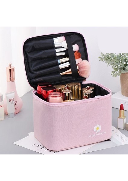 Pembe Stil 22X17X15CM Seyahat Su Geçirmez Taşınabilir Kadın Makyaj Çantası Yüksek Kapasiteli Tuvalet Organizatör Depolama Kozmetik Kılıfları Fermuar Yıkama Güzellik Kılıfı (Yurt Dışından)