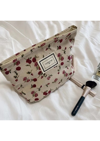 Beyaz Gül Tarzı Yeni Kozmetik Çantası Kadın Kadife Makyaj Çantası Kore Kış Makyaj Çantası Necesserie Seyahat Organizatör Çantası Bayanlar Güzellik Çanta (Yurt Dışından)